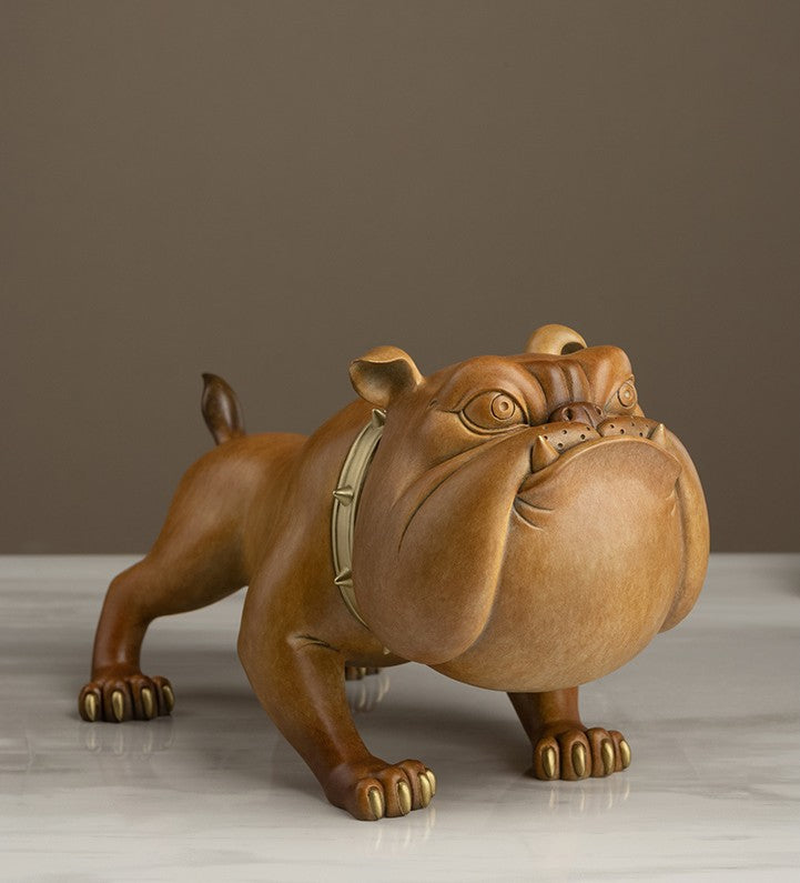 "Fierce Bulldog" Desktop Sculpture – Traditional Bronze Dog Figurine for Home Decor