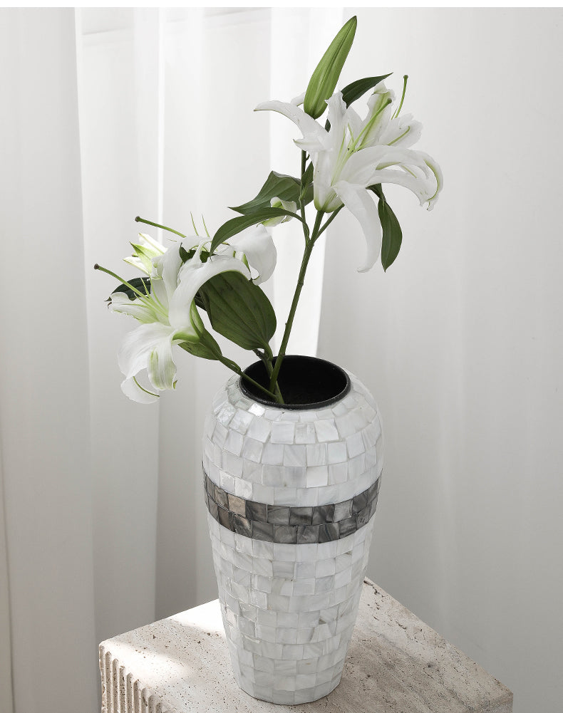 Shell Ceramic Vase Set, Luxury Flower Vases for Living Room, Dining Table – Waterproof Handcrafted Decorative Vessels