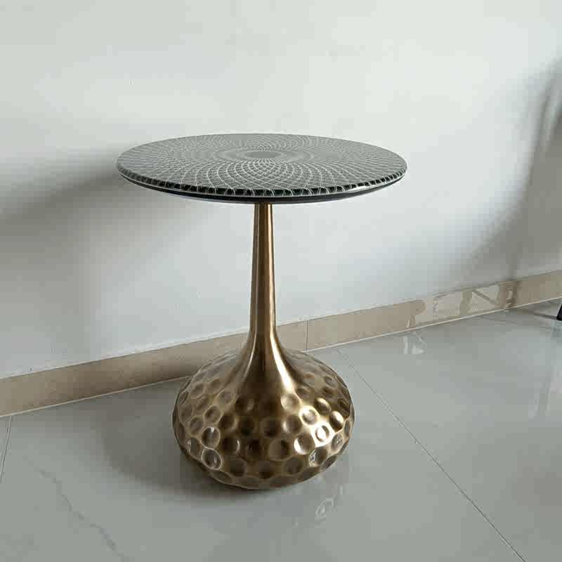 Modern Luxury Golf Ball Base Side Table with Microcrystalline Stone Top, Contemporary Brass Pedestal Accent Table