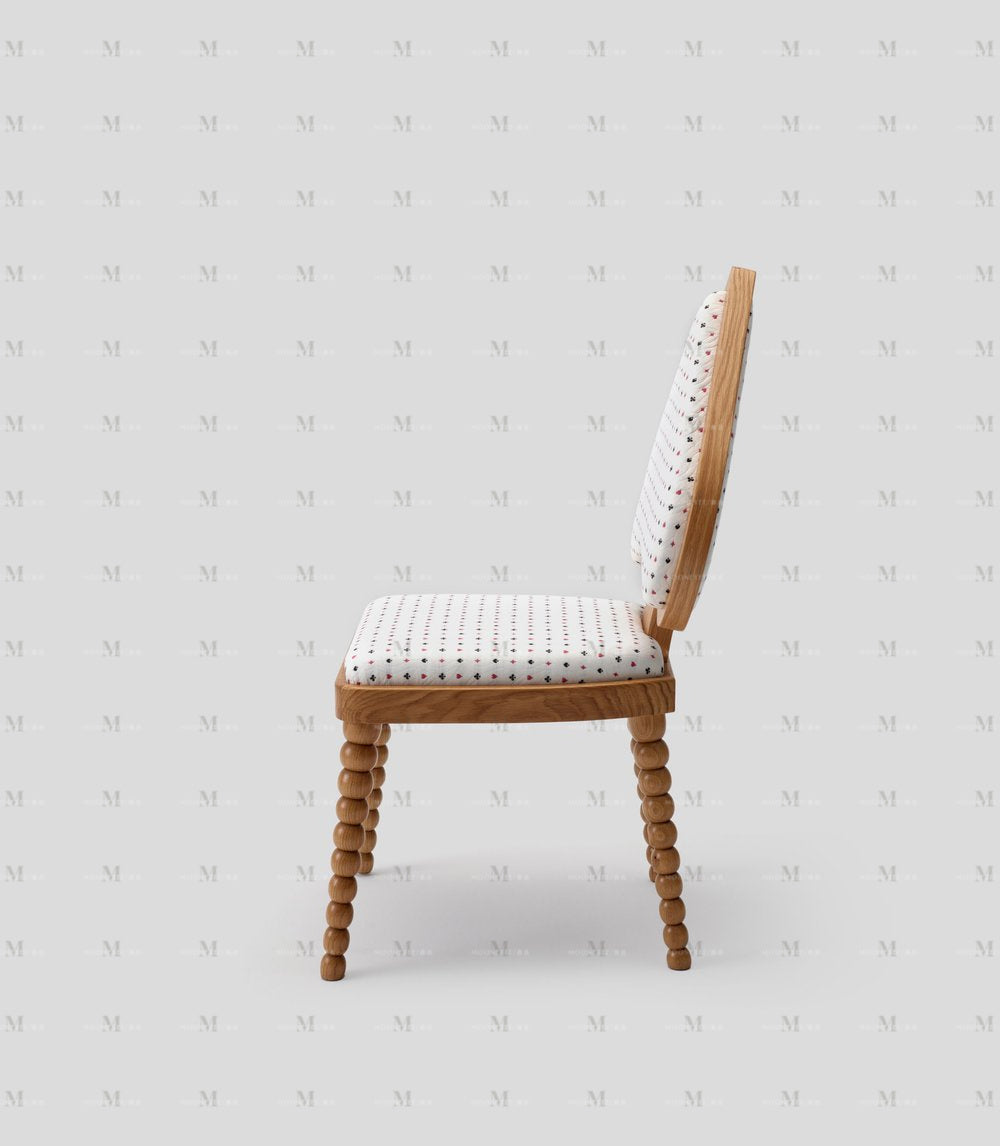 Heart-Shaped Vintage Dining Chair Set, Cream Style Solid Wood Frame with Polka Dot Upholstery, Designer Furniture for Restaurants & B&Bs