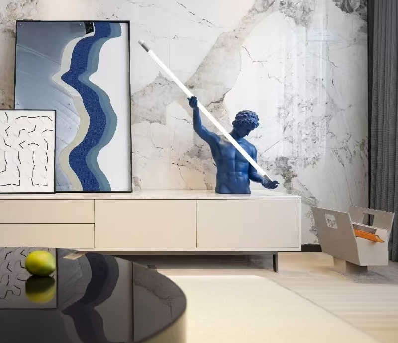 Large Abstract Blue Human Sculpture Table Lamp, Creative Modern Art Statue for Hotel Lobby, Showroom & Living Room Decor, LED Accent Ligh