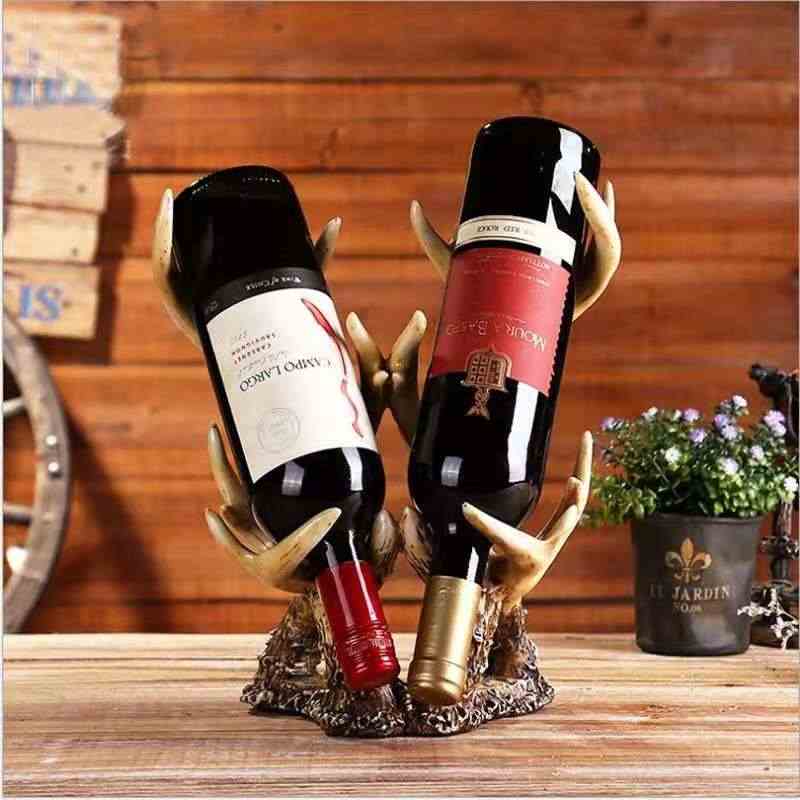 Rustic Deer Antler Wine Bottle Holder – Western Style Dual Wine Rack for Bar, Wine Cellar & Lodge Decor