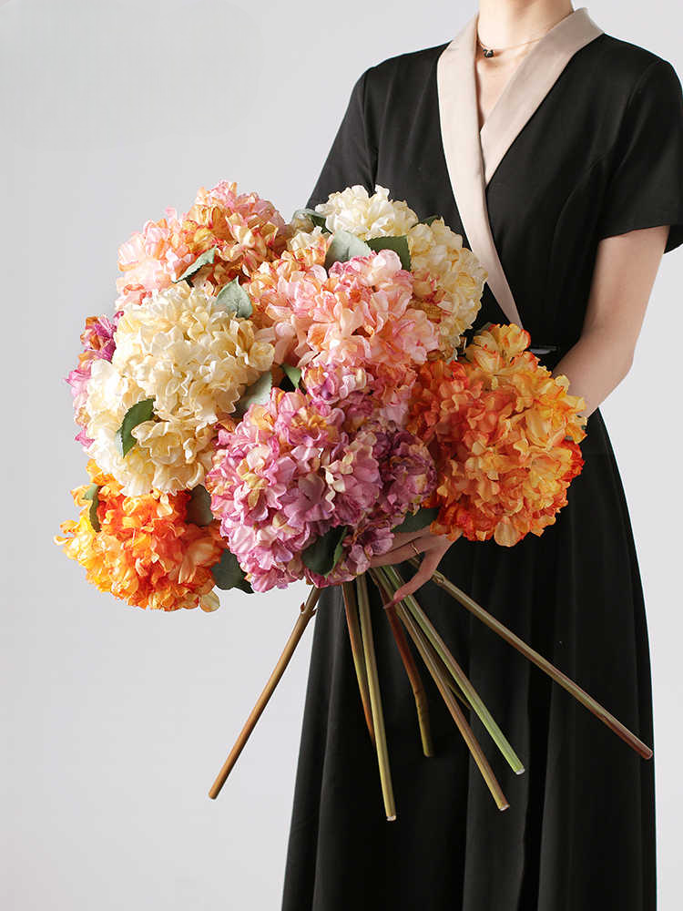 Luxury Extra-Large Hydrangea Artificial Flower Set – Champagne, Pink, Purple, Orange – Wedding, Living Room, High-End Decor
