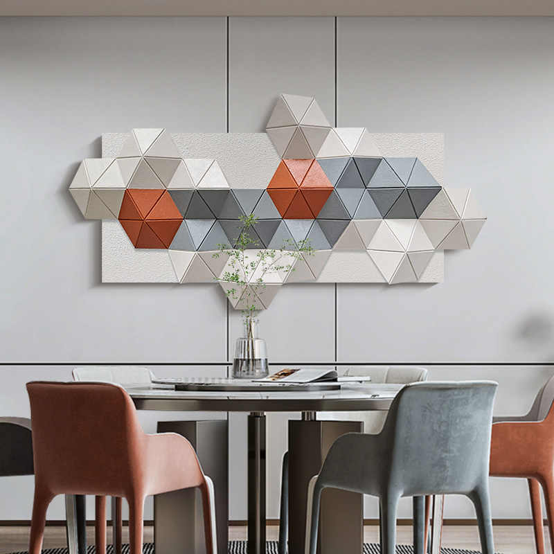 Modern Geometric 3D Abstract Relief Wall Art, Hand-Painted Triangular Sandstone Sculpture Panel for Living Room Sofa or Bedroom Decor