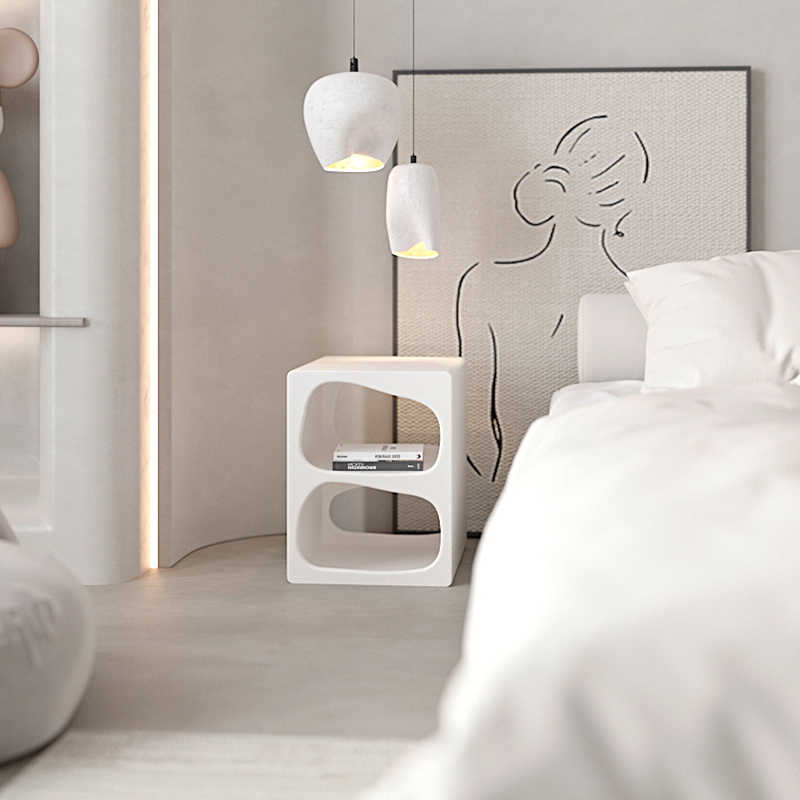 Modern Sculptural Side Table, White Irregular Geometric Nightstand for Living Room, Nordic Minimalist Coffee Table with Organic Curves