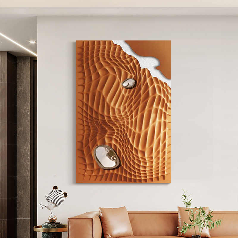 Modern Luxury Orange 3D Relief Wall Art, Hand-Painted Sandstone Texture with Stainless Steel Spheres, Entryway, Hallway & Living Room Decorative Panel