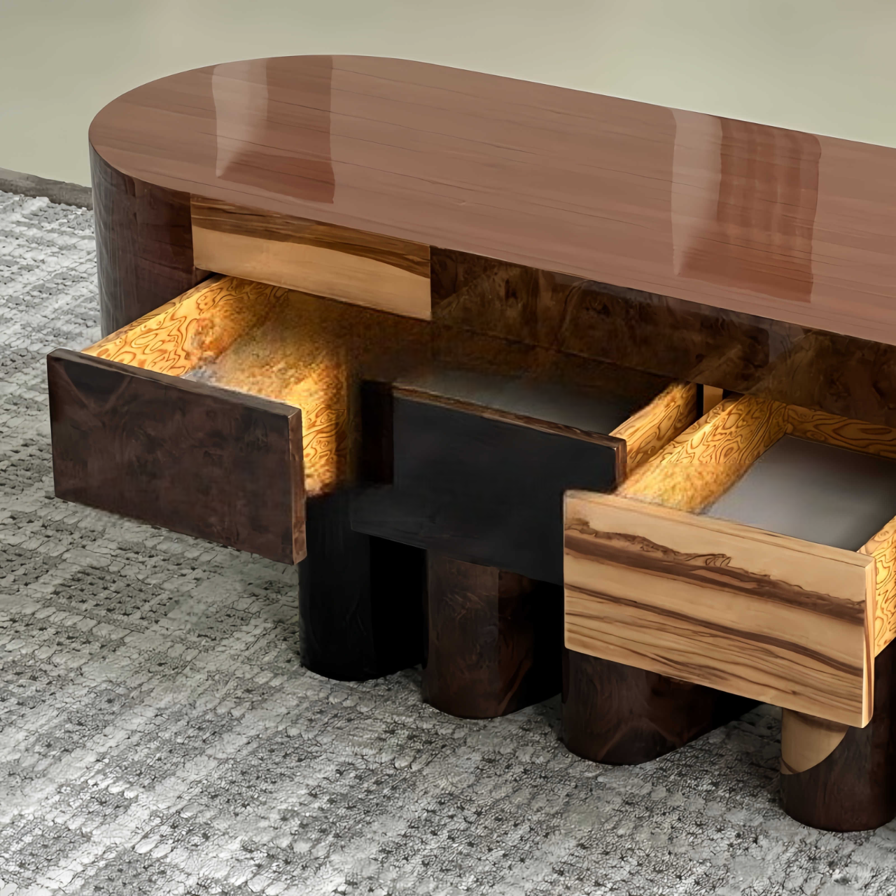 Designer Retro Patchwork Solid Wood Coffee Table, Artistic Luxury Minimalist Round Center Table for Living Room