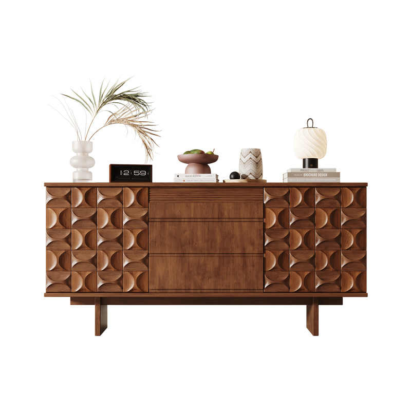 Mid-Century Modern Solid Wood Sideboard Buffet Cabinet, Designer Luxury Storage Console for Living Room & Entryway