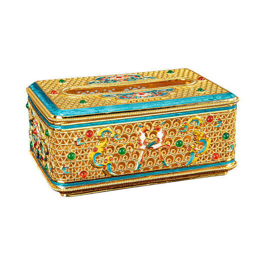 Luxury Palace Style Tissue Box Set – Vintage Ornate Metal Napkin Holder, Zen-Inspired Decorative Paper Towel Case for Living Room, Dining Table, Home, Red & Blue