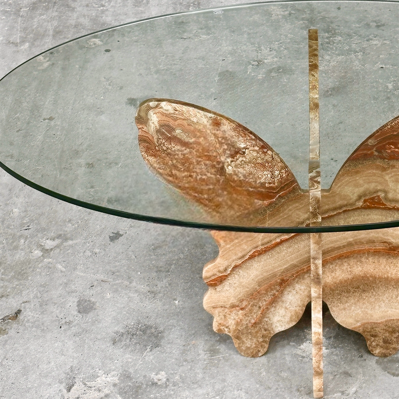 Custom Creative Butterfly Coffee Table – Natural Marble and Glass Designer Side Table, Villa & Model Room Accent
