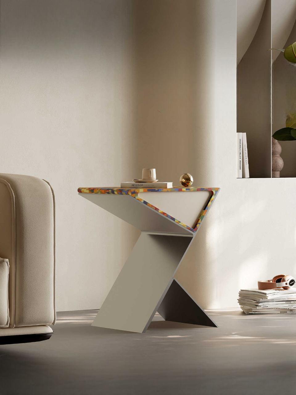 Stainless Steel Side Table, Luxury Art Side Table with Colorful Acrylic Top, Modern Living Room Accent