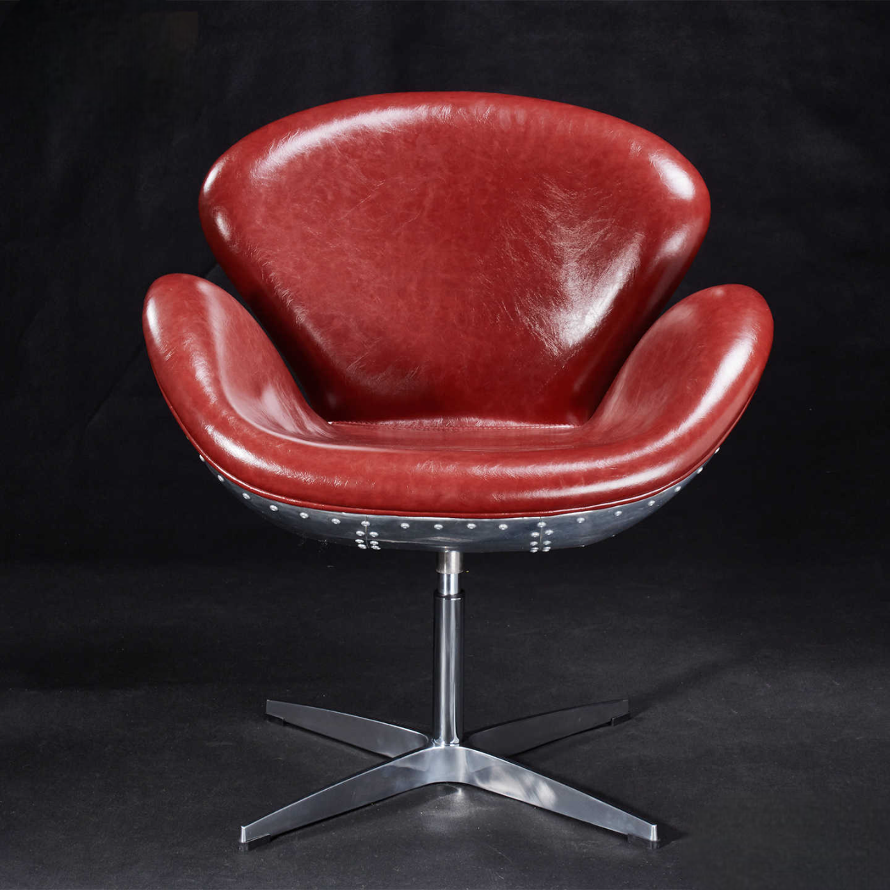 Industrial Modern Swivel Lounge Chair, Designer Aviator Style Accent Chair with Fiberglass Shell, Polished Aluminum and PU Upholstery