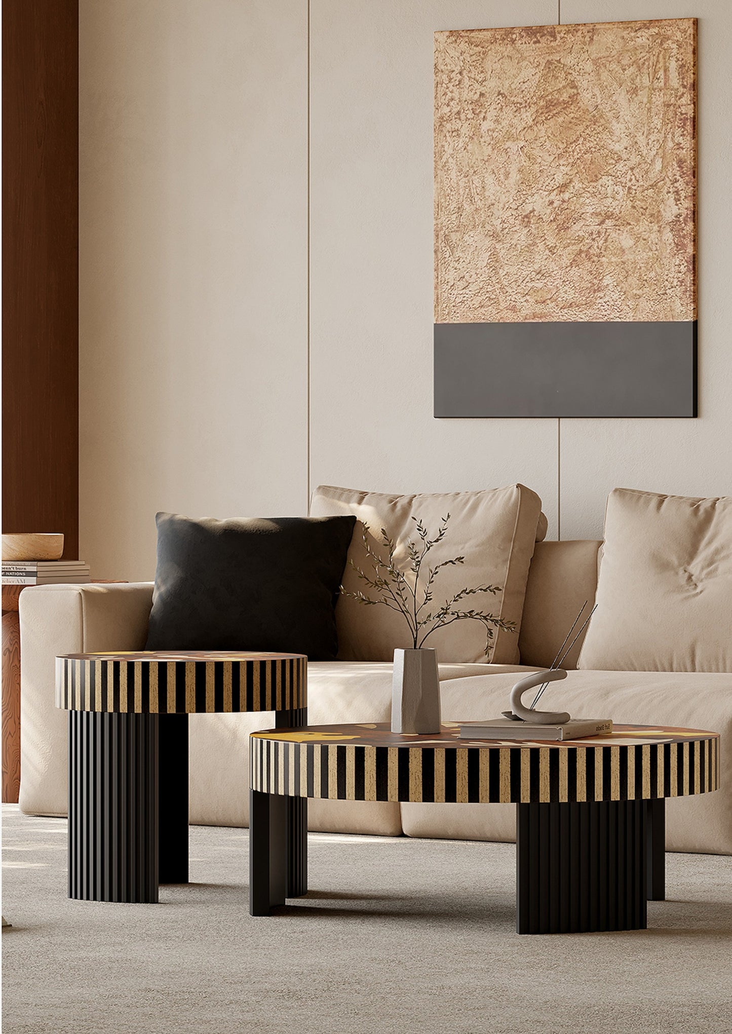 Designer Coffee Table Set Collection, Luxury Mid-Century Modern Artistic Table Combination, Coffee Table+Side Table