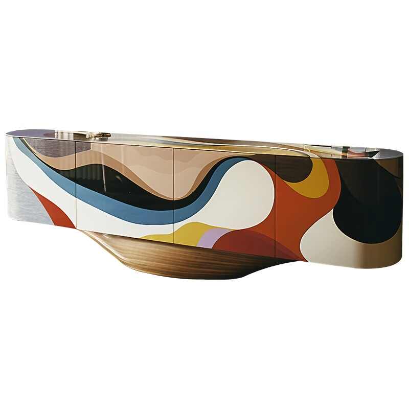 Designer Pop Art TV Stand, Original Artistic Sideboard for Living Room, Bold Contemporary Painted Media Console Cabinet