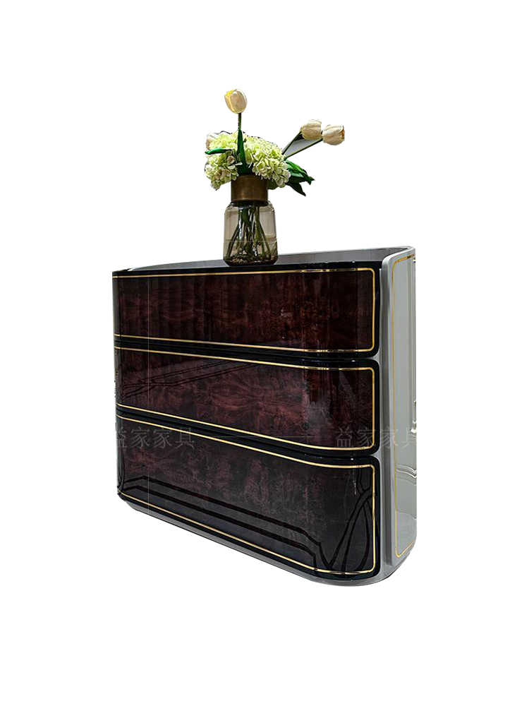 Luxury Piano Lacquer Burl Wood Sideboard, High-End Modern Designer Chest for Villa Dining Room, Entryway, and Living Room