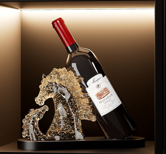 Galloping Success Dual Horse Wine Rack, Transparent Crystal-Style Sculpture, Modern Luxury Living Room, Entryway, Sideboard, Wine Cabinet Decor