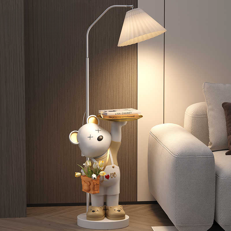 Bear Floor Lamp with Storage Tray, Cute Modern Standing Light for Living Room, Bedroom, Sofa Side