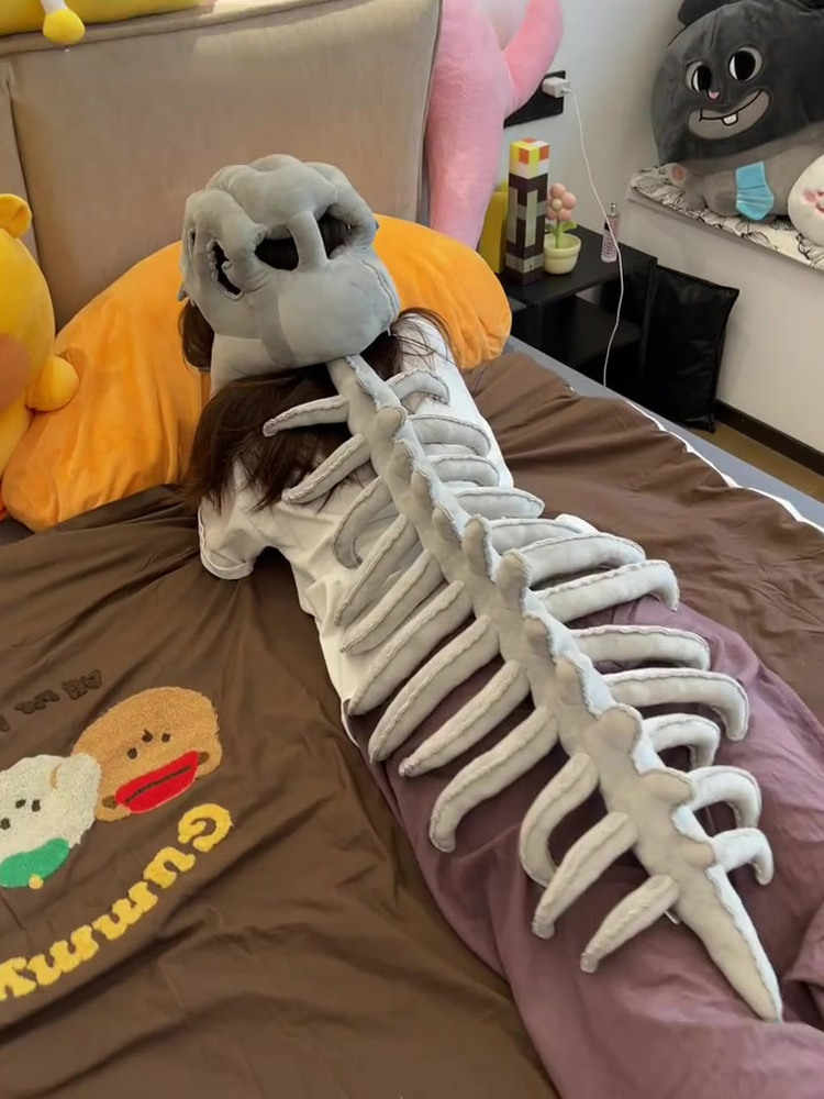 Adult Dinosaur Skeleton Plush Costume Set with Sound – 45 Inch Funny Cosplay Bone Headgear & Ribcage Suit for Halloween, Parties & Performances