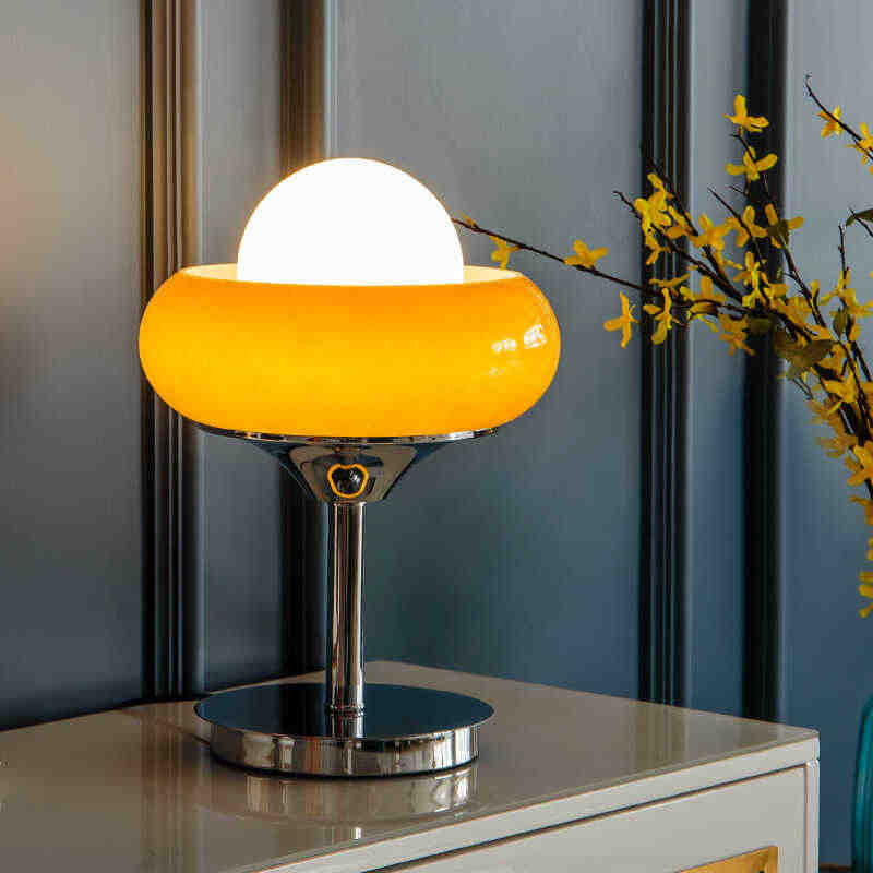 Vintage Table Lamp, Murano Cream Style “Egg Tart” Bedside Lamp— Creative Retro Design