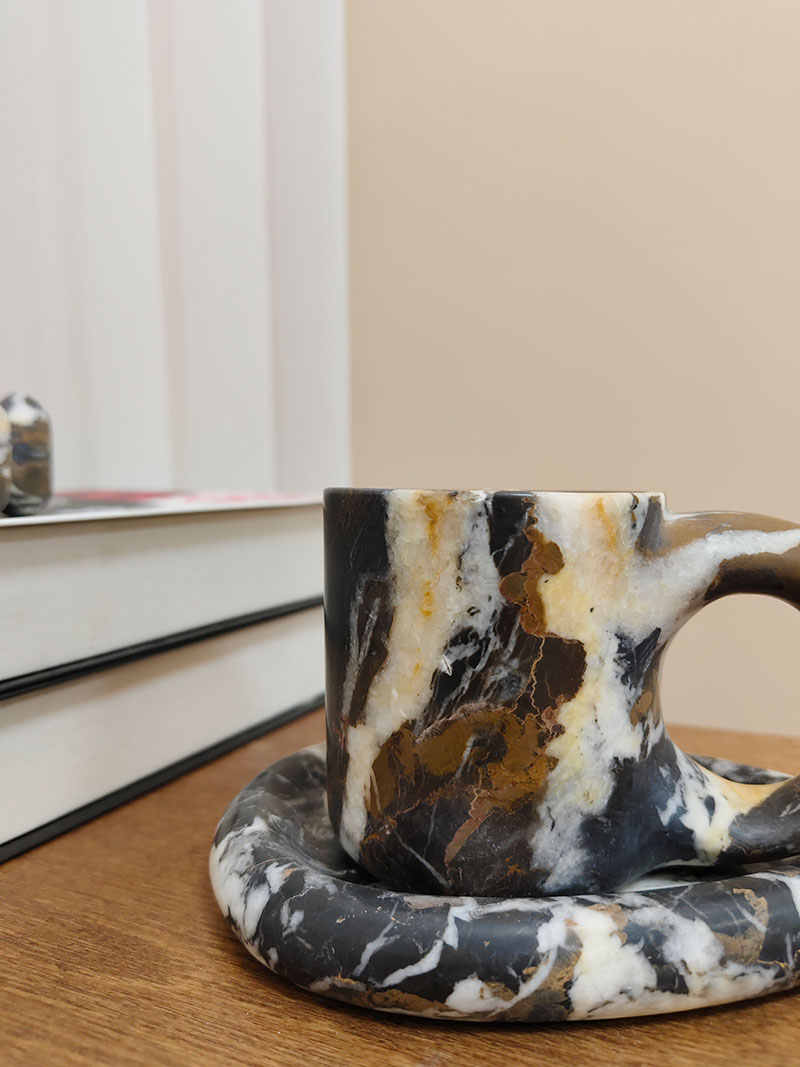 Natural Marble Coffee Mug – Designer Statement Cup with Saucer Set for Modern Home Styling