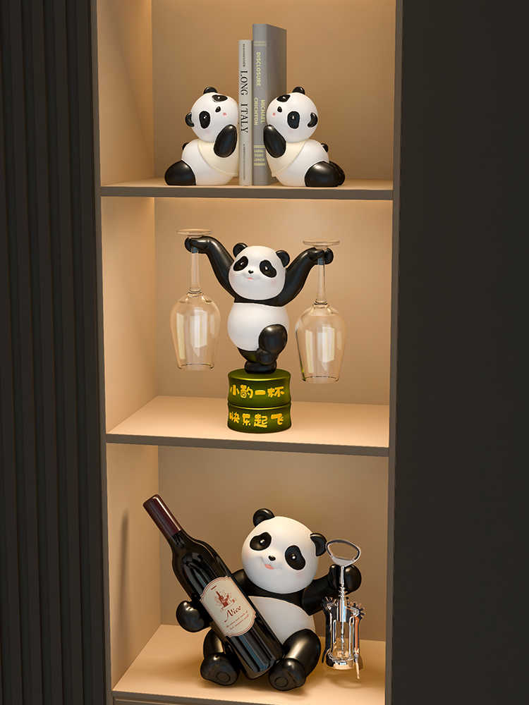 Luxury Panda Wine Rack & Glass Holder Set, Modern Minimalist Wine Cabinet Sculpture Decor, Living Room/Sideboard Housewarming Gift (Includes Opener, No Wine Bottle/Glasses)