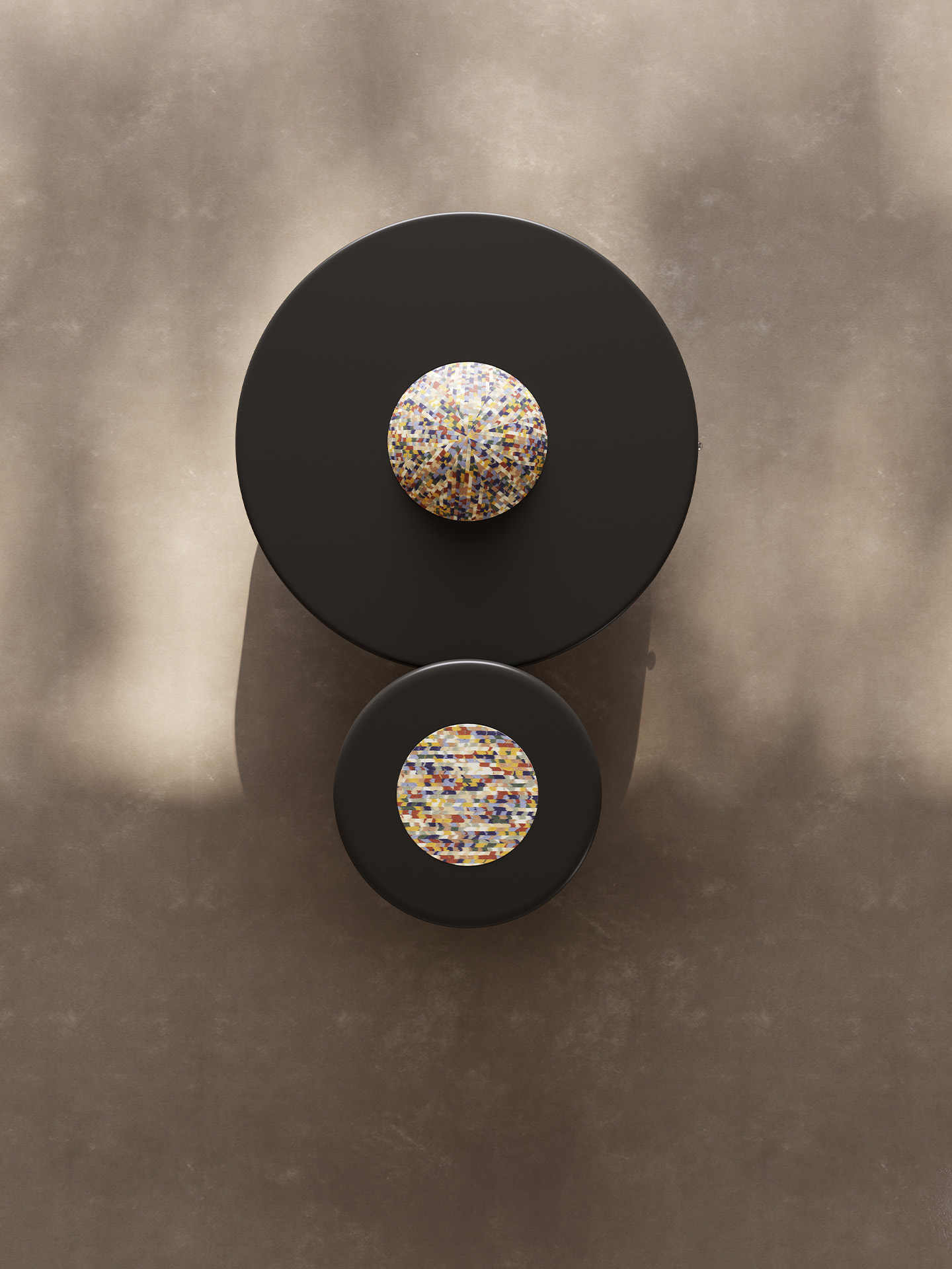 Patent Design Cream Style Coffee Table Set – Italian Minimalist Matte Black with Mosaic Sphere Accents, Contemporary Living Room Furniture