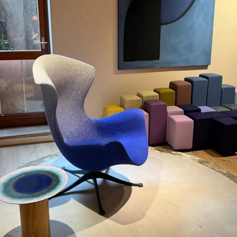 Gradient Color Lounge Chair – Modern Fiberglass Swivel Accent Chair, Blue Grey Red Ombre, Living Room Designer Armchair