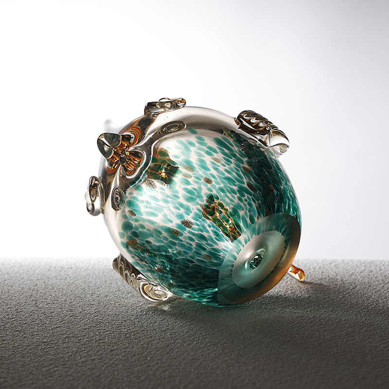 Cute Blown Glass Bubble Fish Figurine, Handcrafted Living Room Entryway TV Cabinet Home Decor, Housewarming Gift