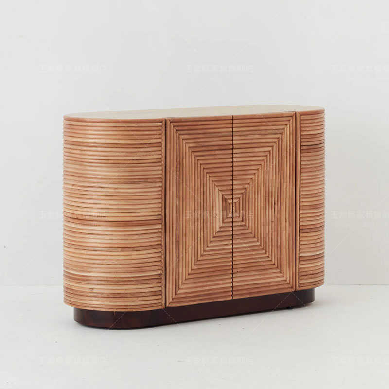 Natural Solid Wood Sideboard Cabinet, Multi-Functional Storage Buffet for Living Room, Minimalist Display