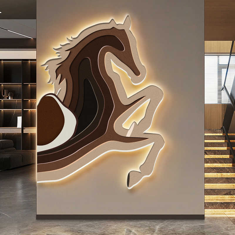 Modern Luxury 3D Horse LED Wall Art, Rechargeable Remote Control Lighted Frameless Acrylic Panel, High for Living Room or Hallway