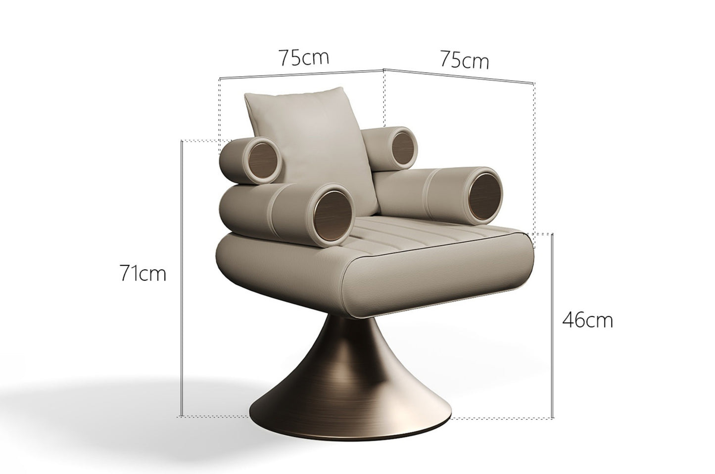 Designer Italian Minimalist Swivel Vanity Chair – Luxury Contemporary Upholstered Accent Chair with Sculptural Cylindrical Arms