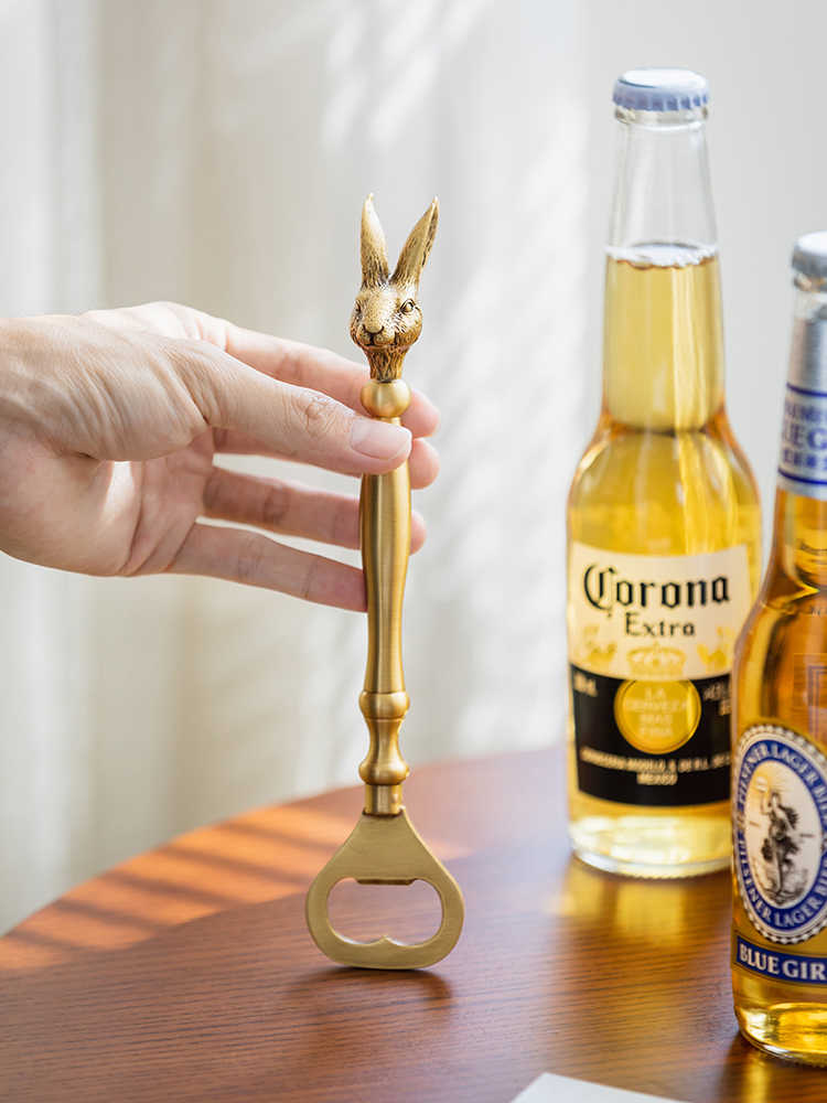 Vintage Brass Rabbit Bottle Opener Set, Unique Luxury Beer Opener Key & Bunny Head Design, Home Bar Tool Gift, 2-Piece