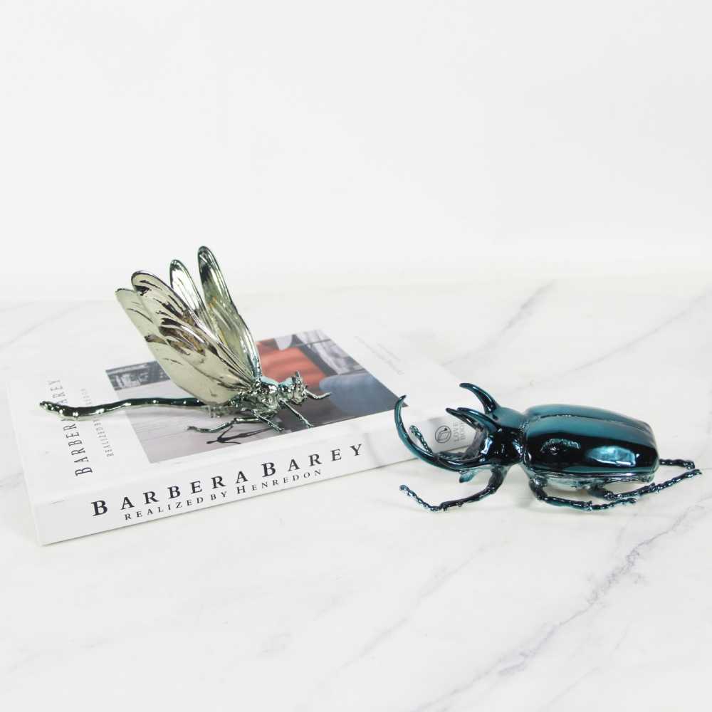Luxury Metal Insect Sculpture Set – Dragonfly & Beetle Art Figurines for Living Room, Hotel & Home Decor