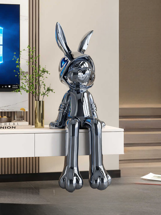Luxury Electroplated Bunny Figurine – High-End Living Room TV Cabinet, Entryway, Floor Décor, Housewarming Gift