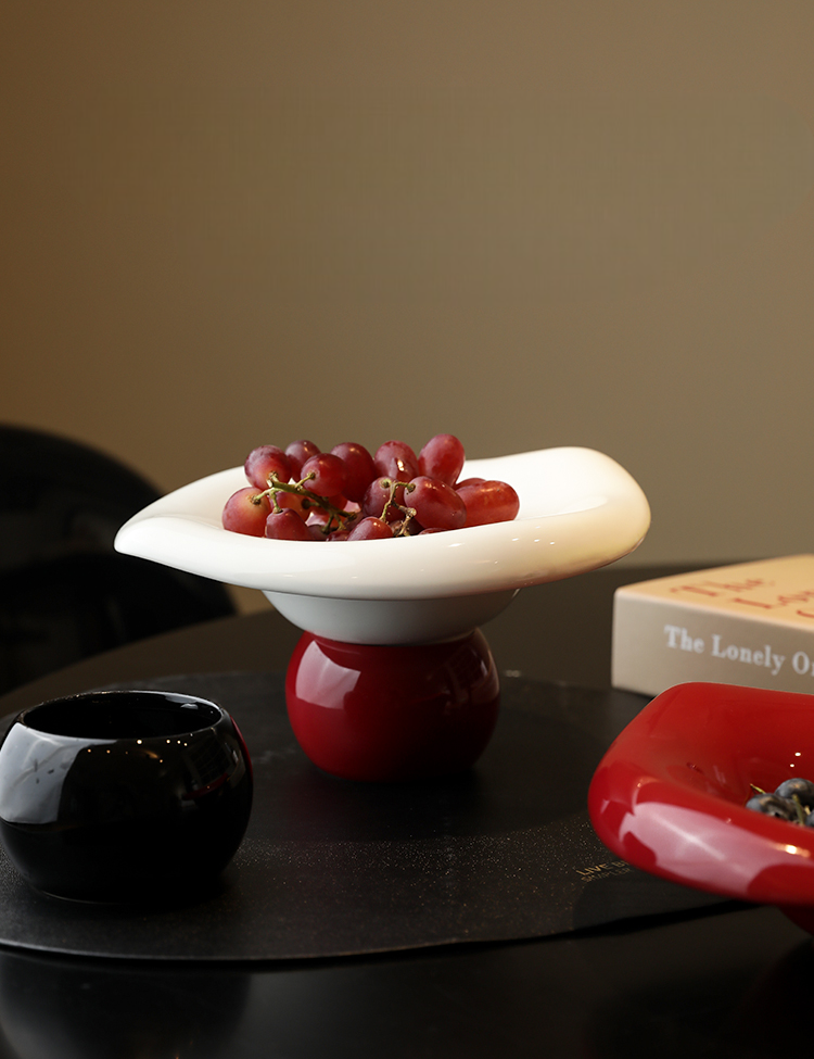 Exquisite Wave-Fruit Tray Set – Luxe Modern High-Gloss Fruit Bowls for Living Room or Tea Table, Red/Black & White/Red