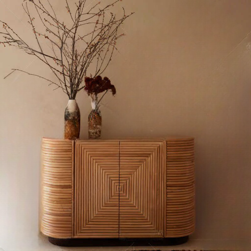 Natural Solid Wood Sideboard Cabinet, Multi-Functional Storage Buffet for Living Room, Minimalist Display