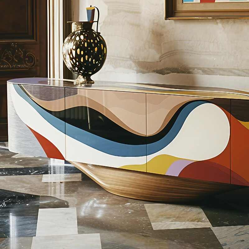 Designer Pop Art TV Stand, Original Artistic Sideboard for Living Room, Bold Contemporary Painted Media Console Cabinet
