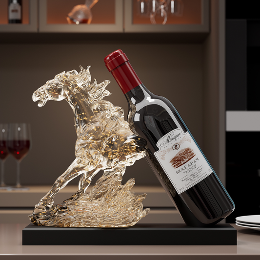 Galloping Success Horse Wine Rack, 2025 Luxury Crystal-Style Transparent Yellow Decor, Modern Living Room/Console/Wine Cabinet Display