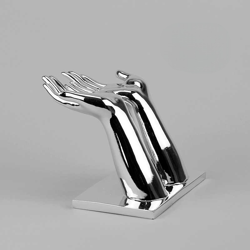 Metallic Silver Sci-Fi Hand Sculpture Display Stand, Creative Sunglasses Holder & Modern Livestream Decor Prop