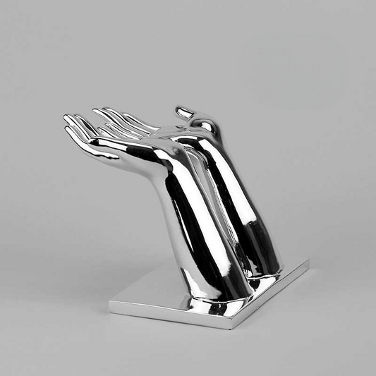 Metallic Silver Sci-Fi Hand Sculpture Display Stand, Creative Sunglasses Holder & Modern Livestream Decor Prop