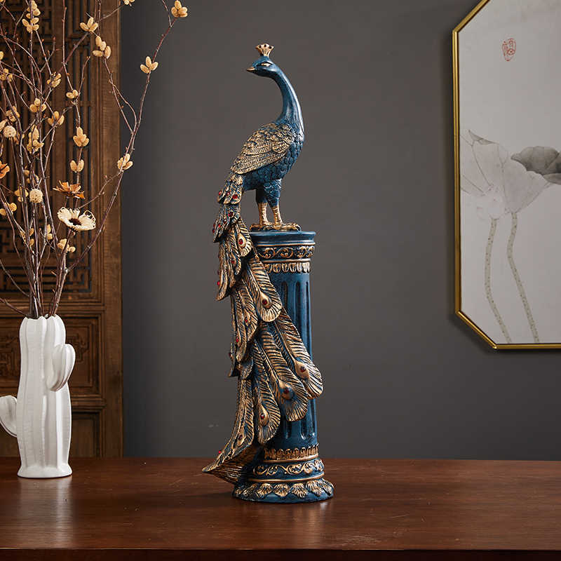 Creative Peacock Statue Set, High-End Living Room & Office Wealth Decor, Entryway Niche Art Ornaments (Tall + Short Pair)