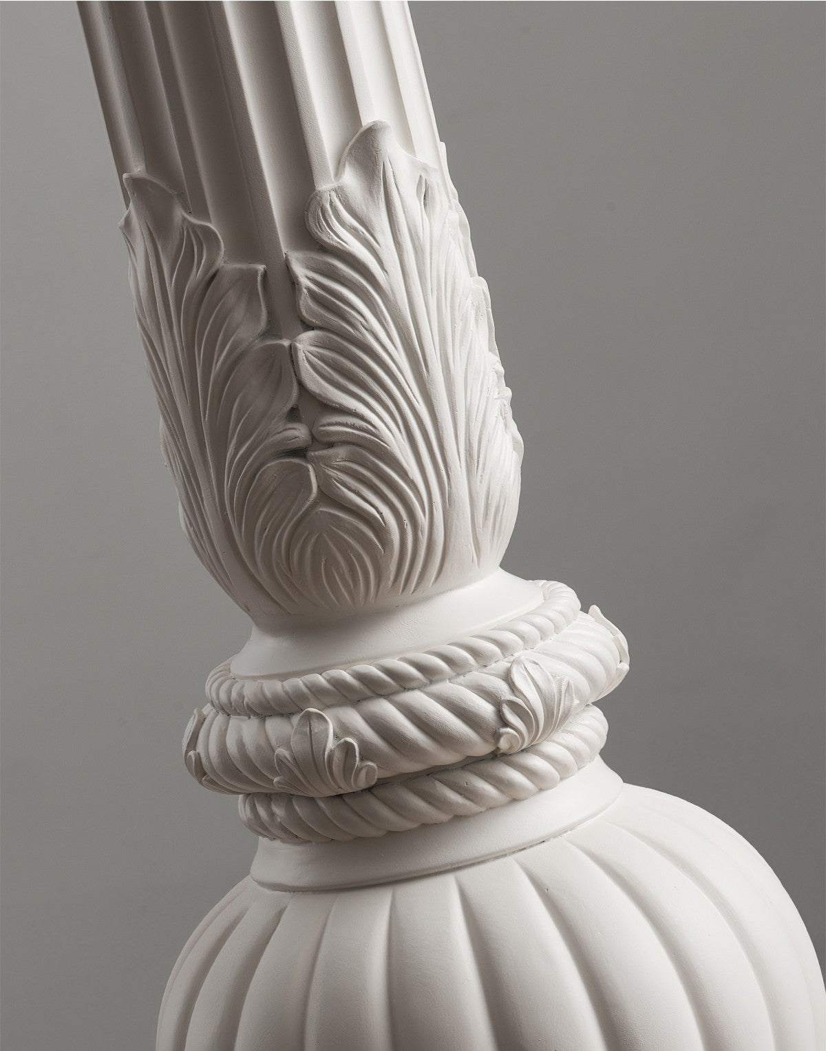 French Baroque Floor Lamp with Hand-Carved Column Base, Luxury Villa Living Room Statement Lighting with Globe Shade, Vintage Ornate Fireplace Accent Lamp