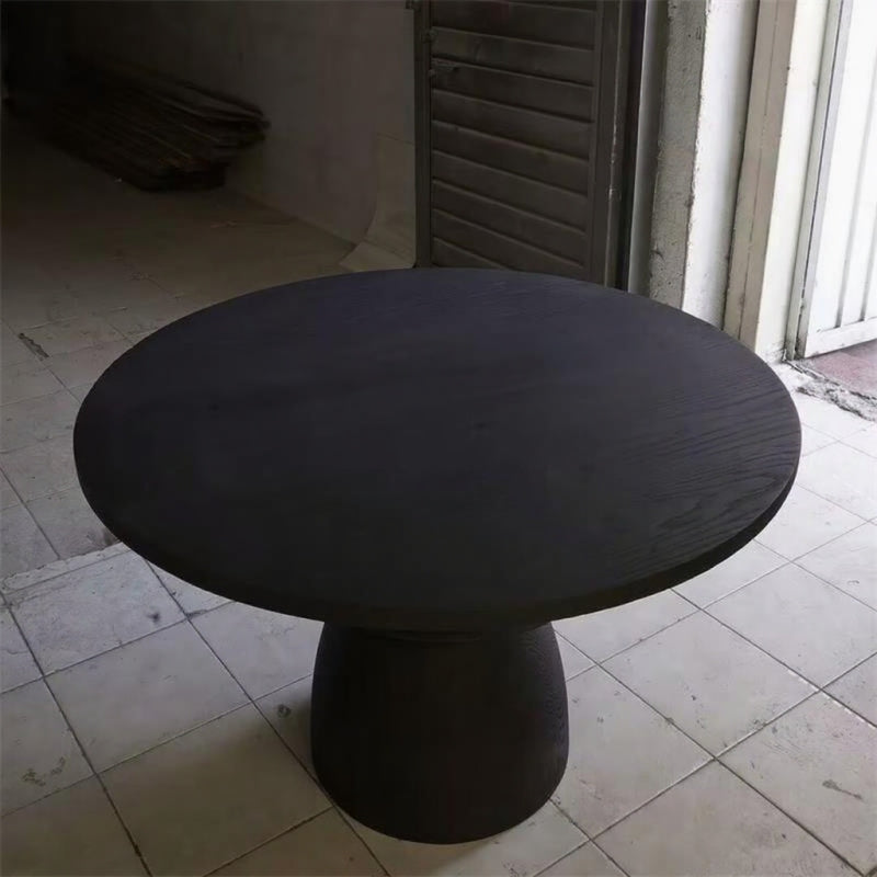 Solid Ash Wood Round Dining Table, Minimalist Designer Black Modern Conference Table for Home, Café, or Dining Room