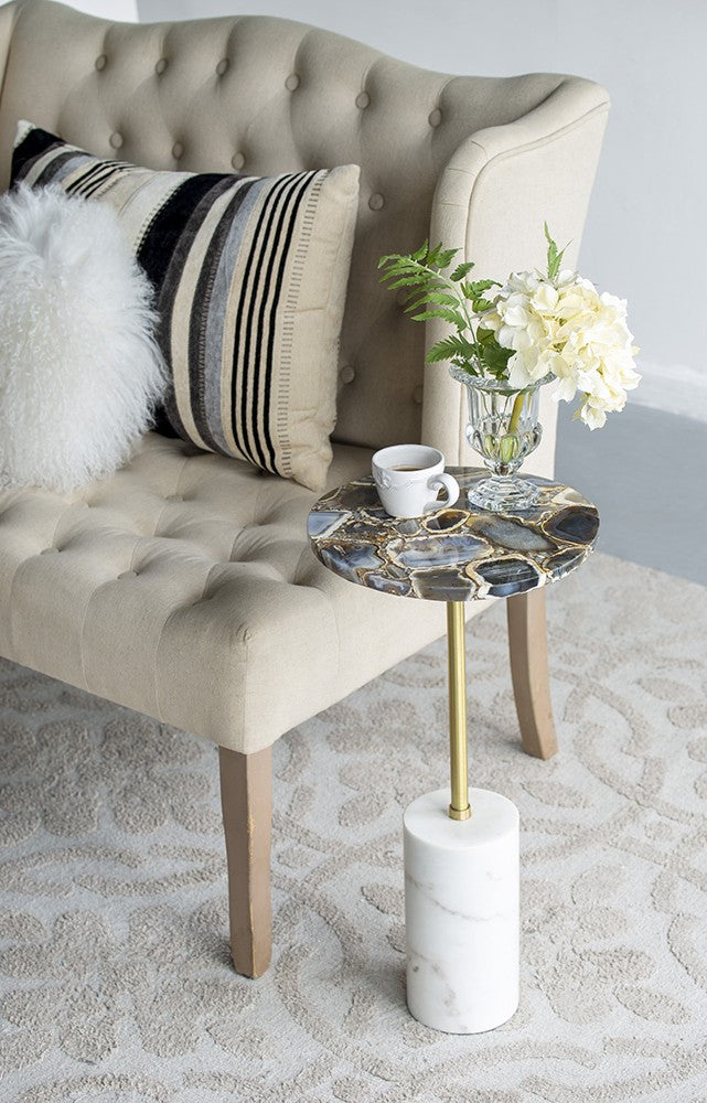 Handcrafted Aluminum Inlaid Agate Luxury Stone Designer Side Table, Black Small Edition