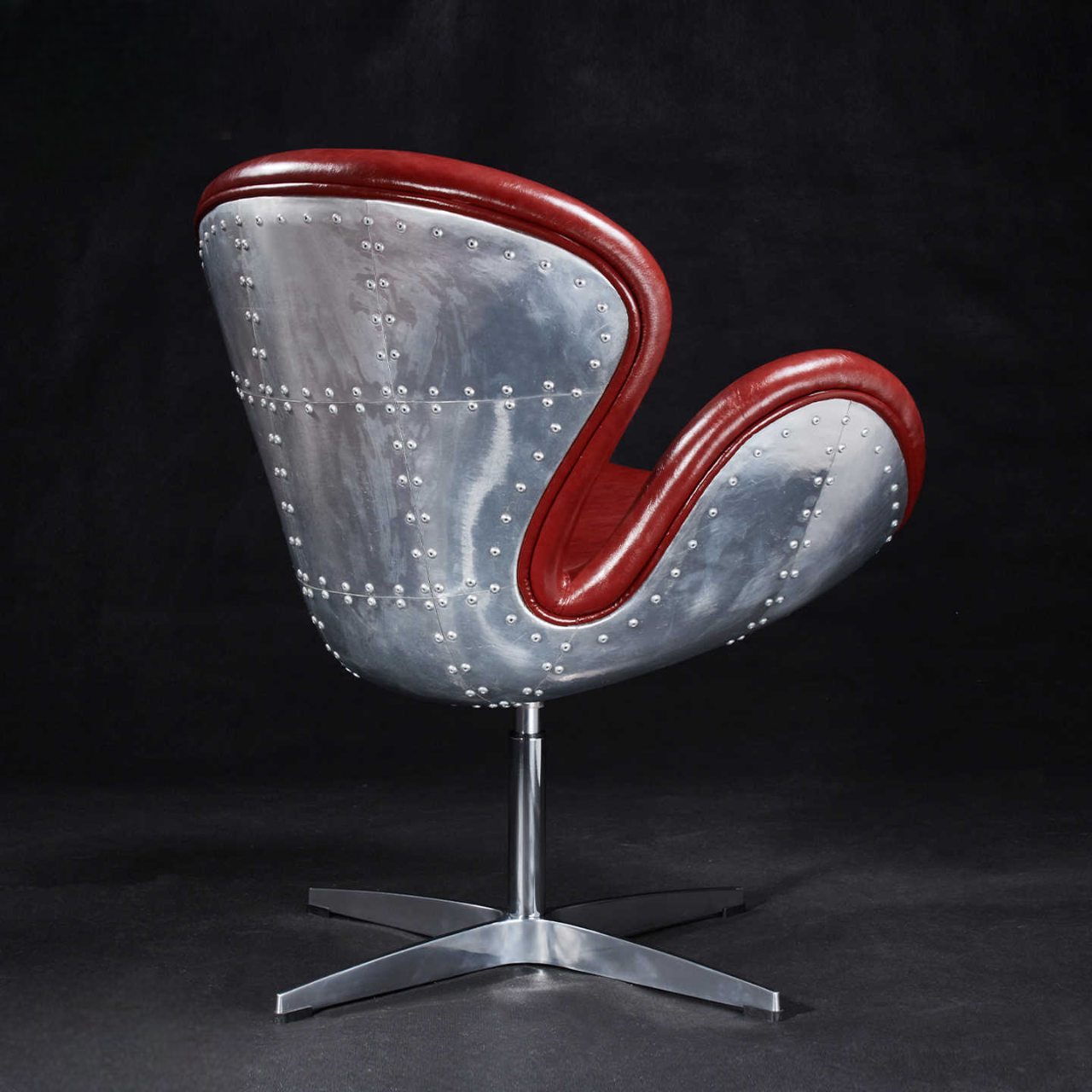 Industrial Modern Swivel Lounge Chair, Designer Aviator Style Accent Chair with Fiberglass Shell, Polished Aluminum and PU Upholstery