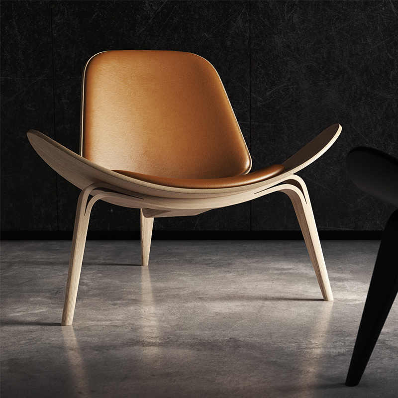Shell Chair with Cowhide Pattern, Designer Scandinavian Accent Chair with Bentwood Frame for Coffee Shop Living Room, Iconic Smile Chair