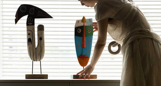 Contemporary Wood Sculptures – Handcrafted Colorful Totem Art Collection for Living Room & Entryway Display