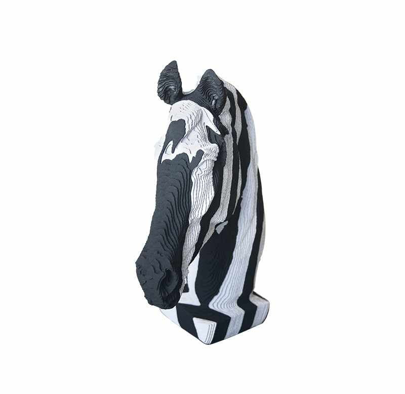 DIY 3D Layered Zebra Head Sculpture – Paper Craft Model Kit, Modern Black and White Animal Decor for Living Room, Office, or Desktop Display