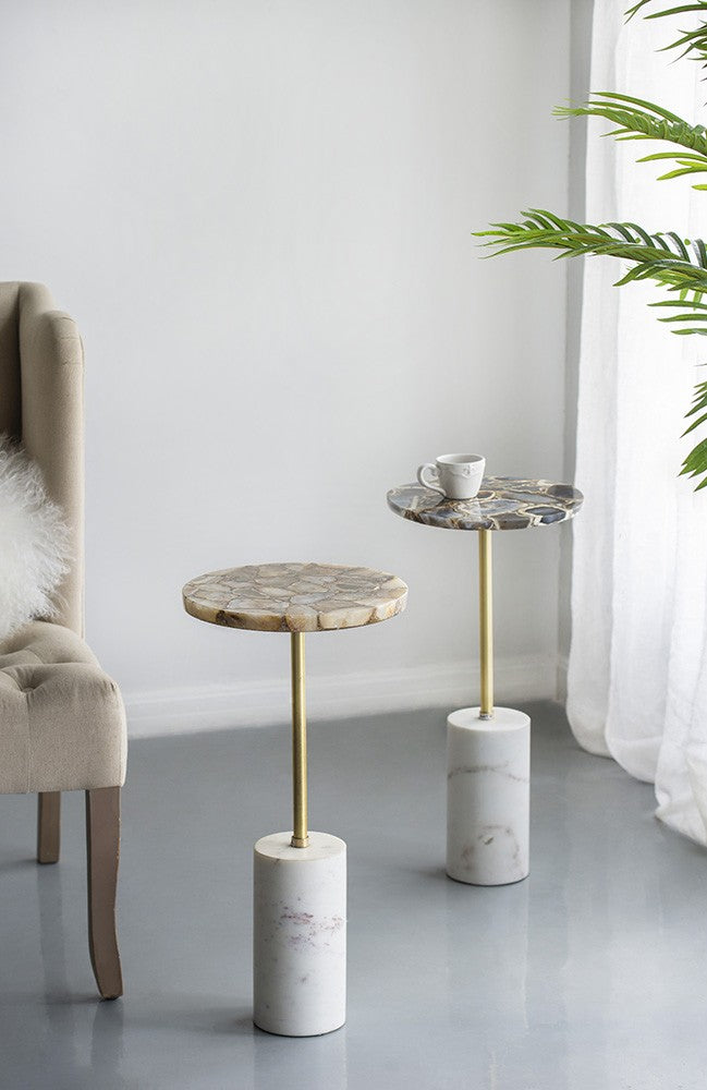 Handcrafted Aluminum Inlaid Agate Luxury Stone Designer Side Table, Black Small Edition