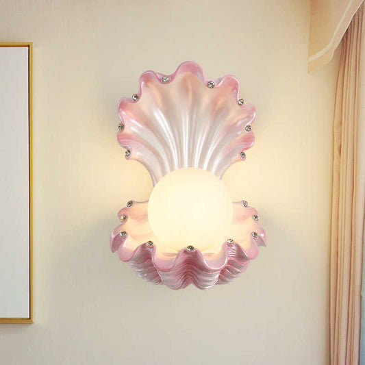Cream Style Pink Shell Wall Lamp, Resin & Glass Pearl Accent Sconce for Bedroom, Children's Room, TV Background, (Wired, Pair)